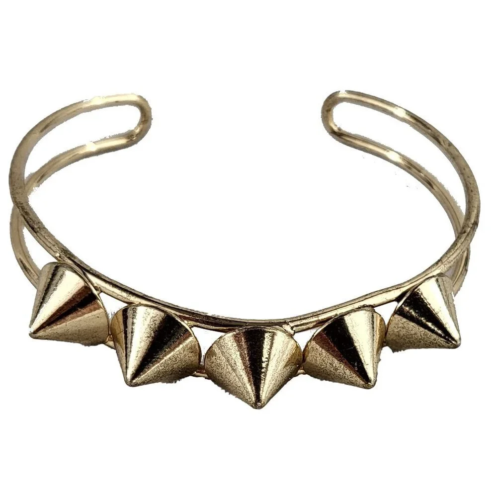 Gold Tone Cuff Bracelet with Spikes - Picture 1 of 4